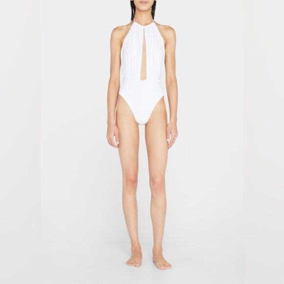 NEW Ramy Brook Annka Plunging One Piece Swimsuit White Halter One-Piece Size L - Picture 10 of 10